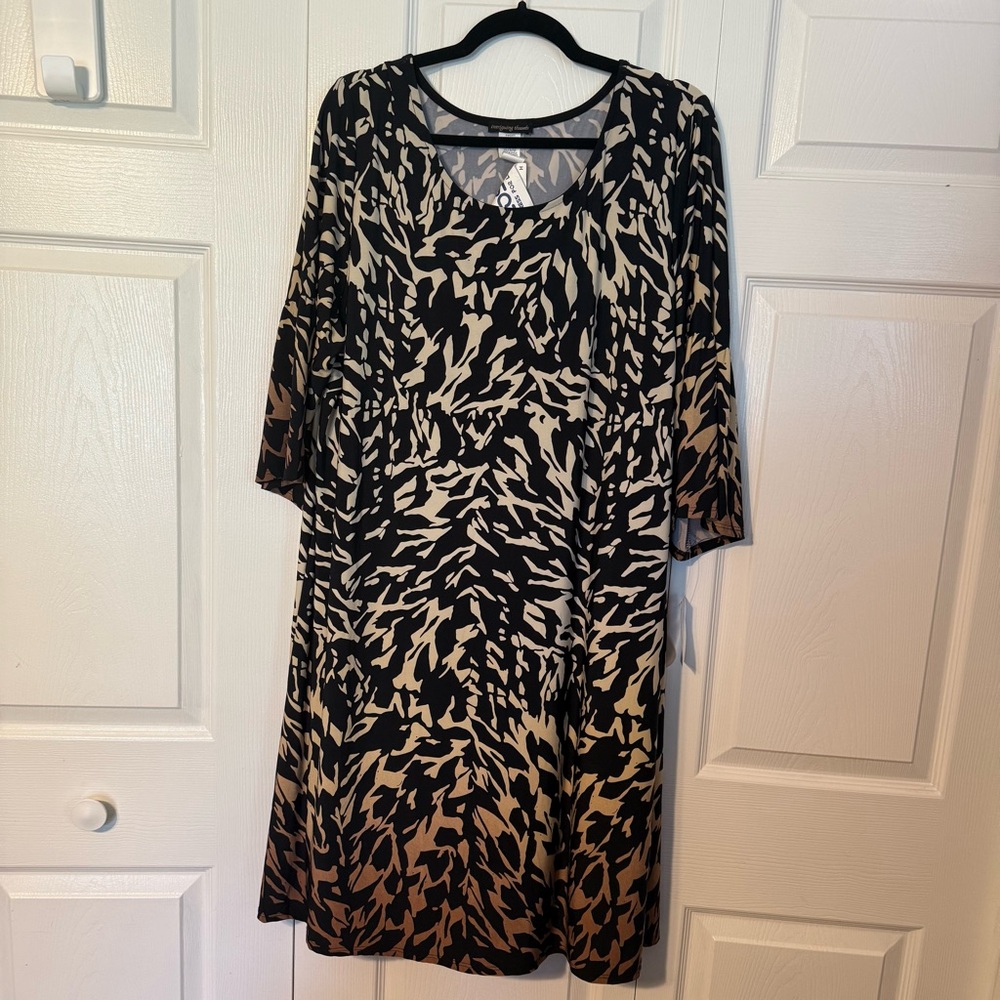 Intriguing Threads Black and Tan 3/4 Sleeve Scoop Neck Midi Sundress size 20p